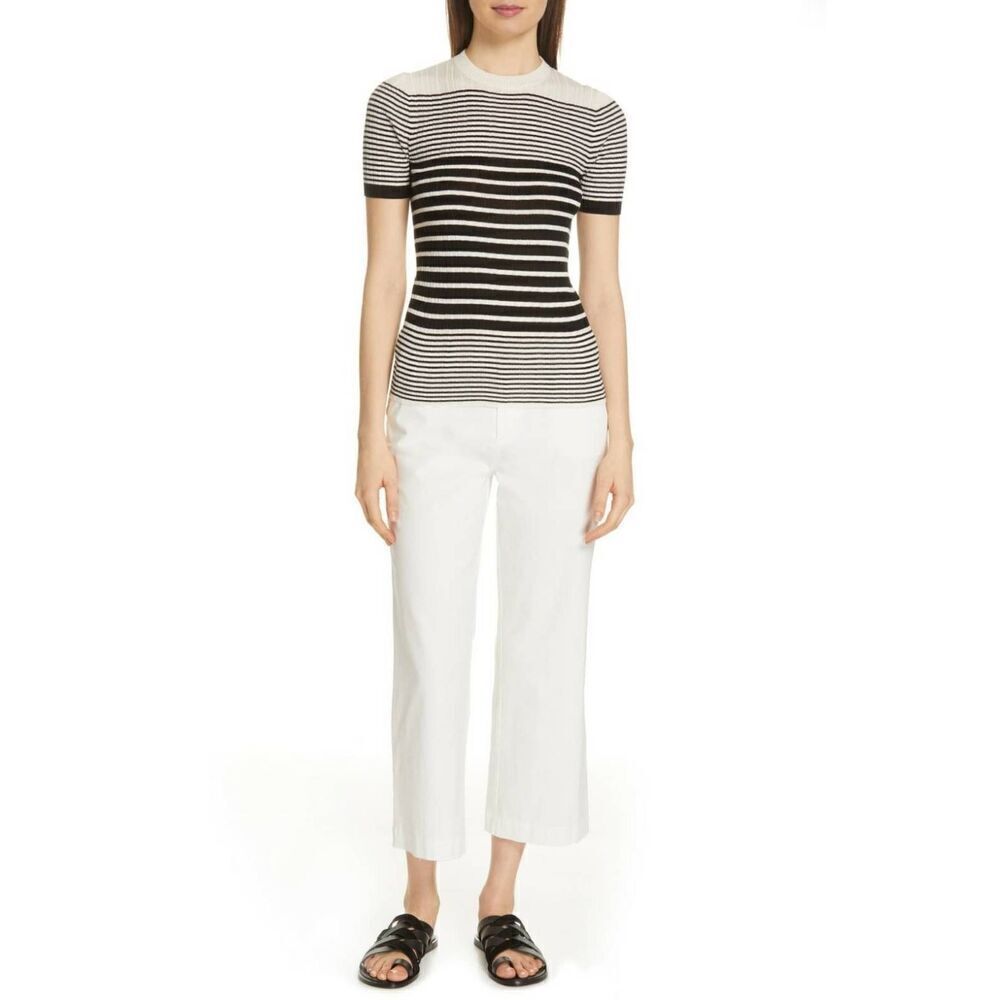 ATM Knit Top Striped Short Sleeve Silk Cashmere Light Sweater SZ L